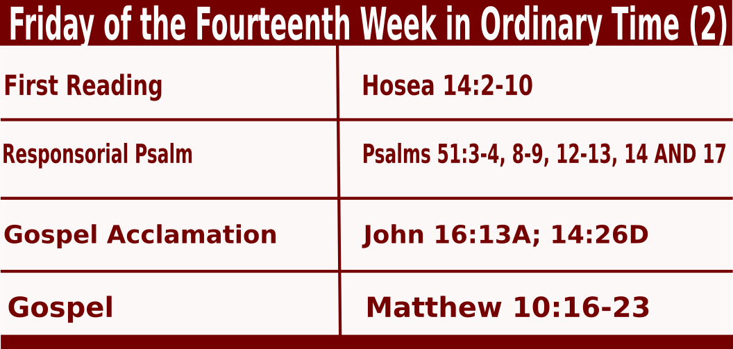 Daily Mass Readings for July 8 2022, Friday of 14th Week in Ordinary Time