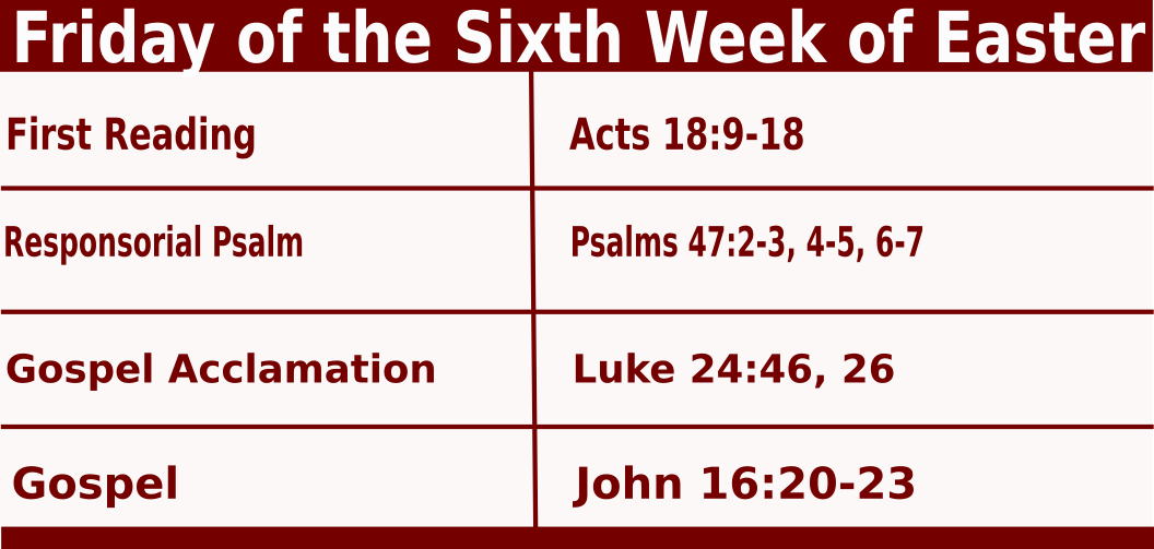 Daily Mass Readings for May 27 2022, Friday of 6th Week of Easter
