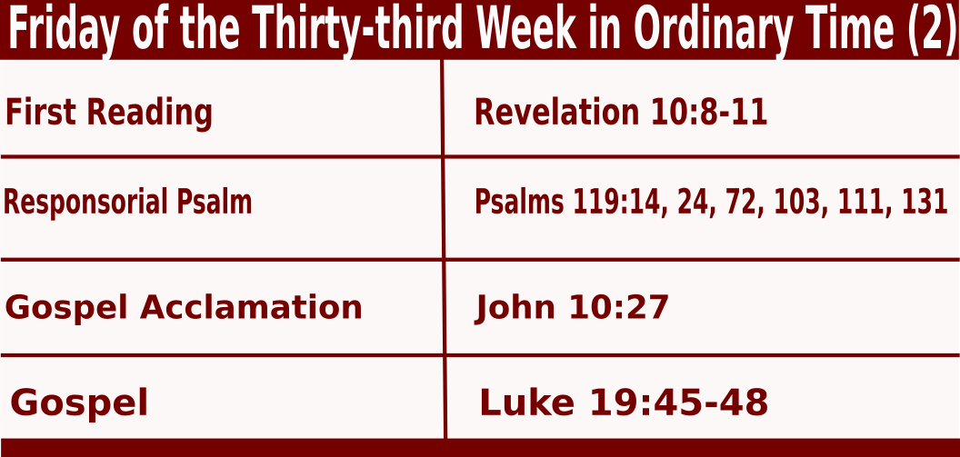 Daily Mass Readings for November 18 2022, Friday of 33rd Week in Ordinary Time