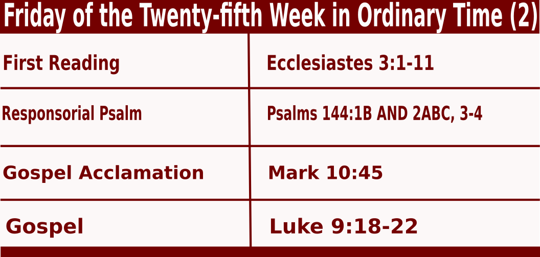 Daily Mass Readings for September 23 2022, Friday of 25th Week in Ordinary Time