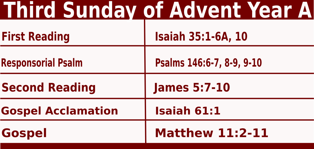 Sunday Mass Readings for December 11 2022, Third Sunday of Advent Yr A