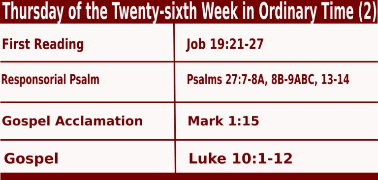 Daily Mass Readings for October 3 2024, Thursday of 26th Week in Ordinary Time